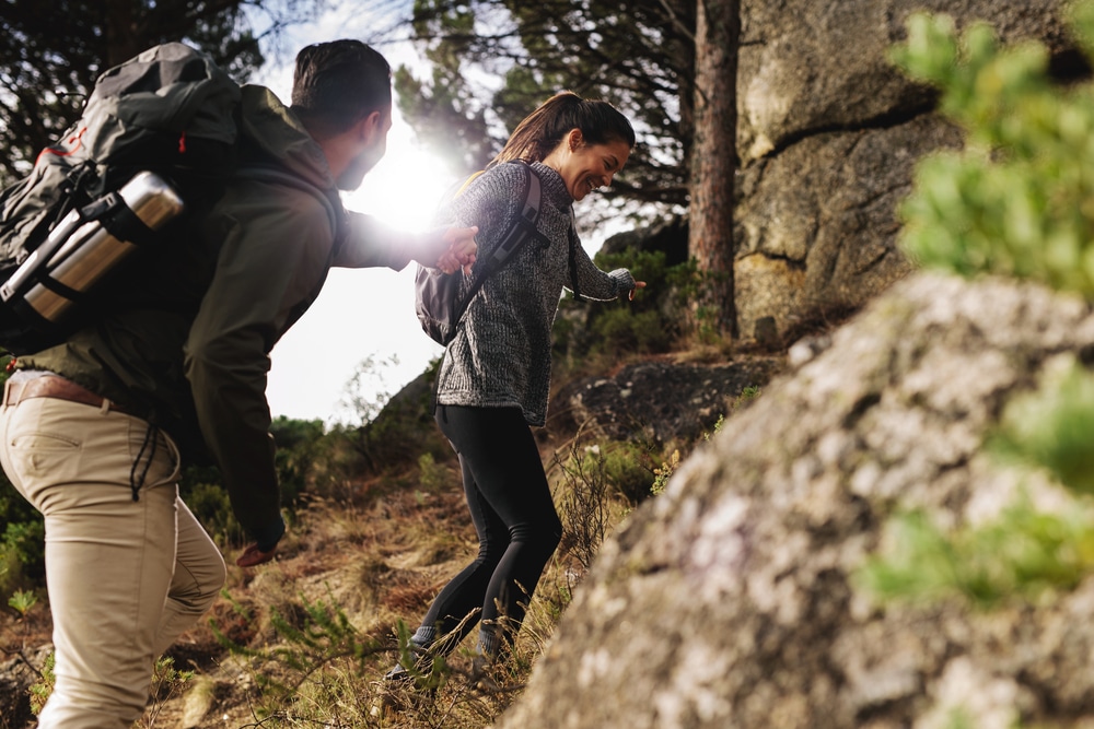 Lime Kiln Point State Park, photo of a couple hiking at the park on San Juan Island
