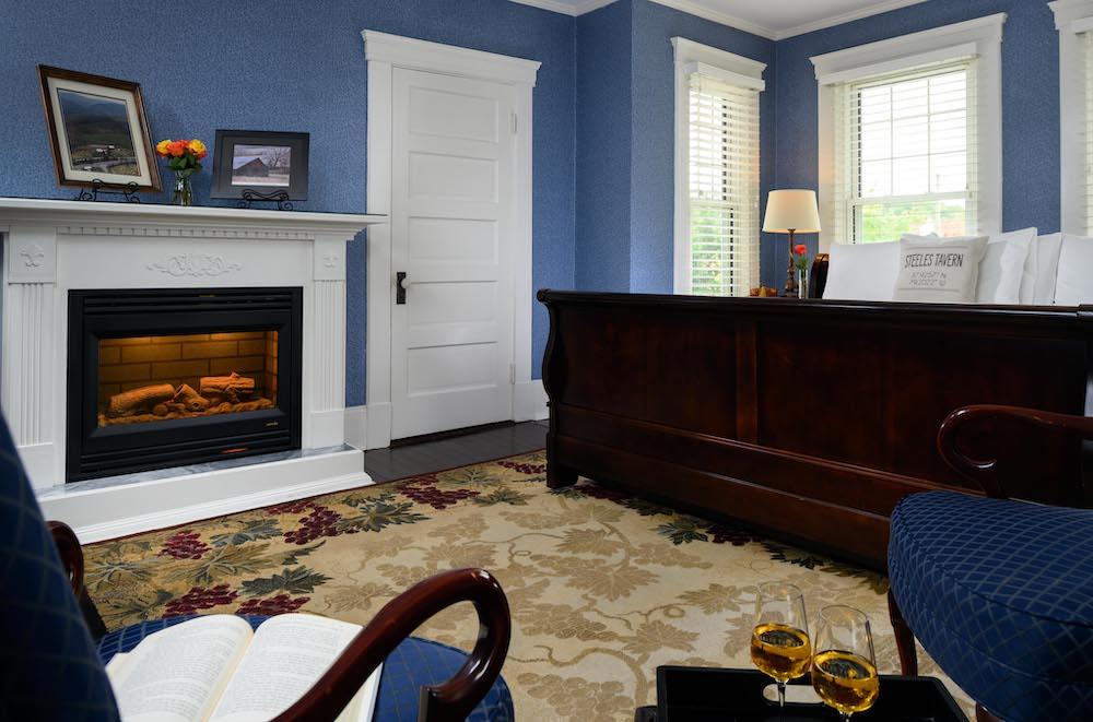 Enjoy a great meal at the top restaurants in Staunton, VA and then retreat to the cozy comfort of this blue-hued guest room at our Virginia Bed and Breakfast