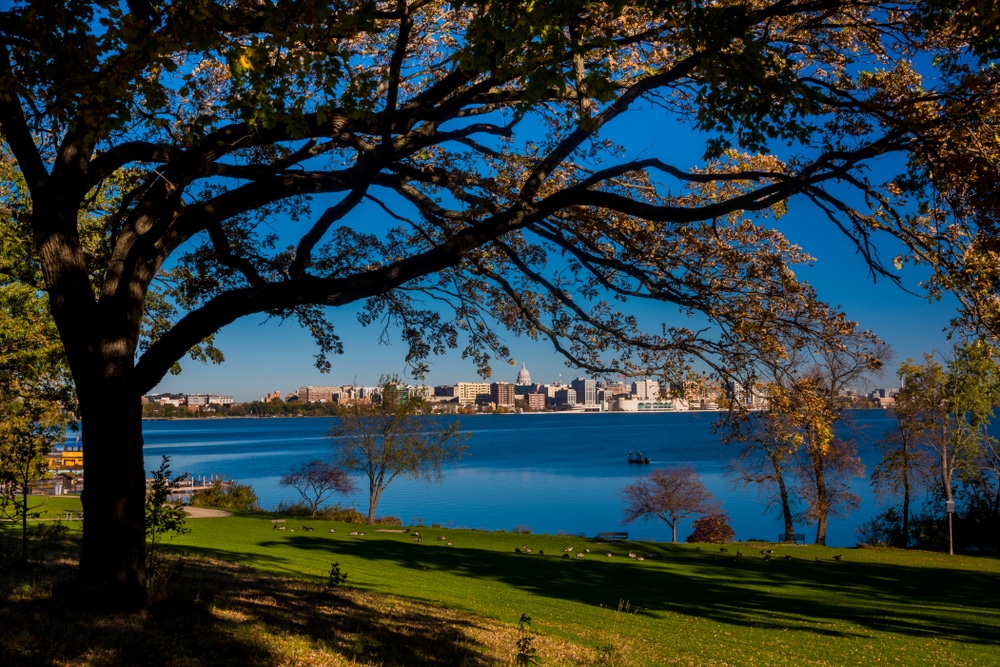 Skyline view from Lake Monona is one of the best things to do in Madison