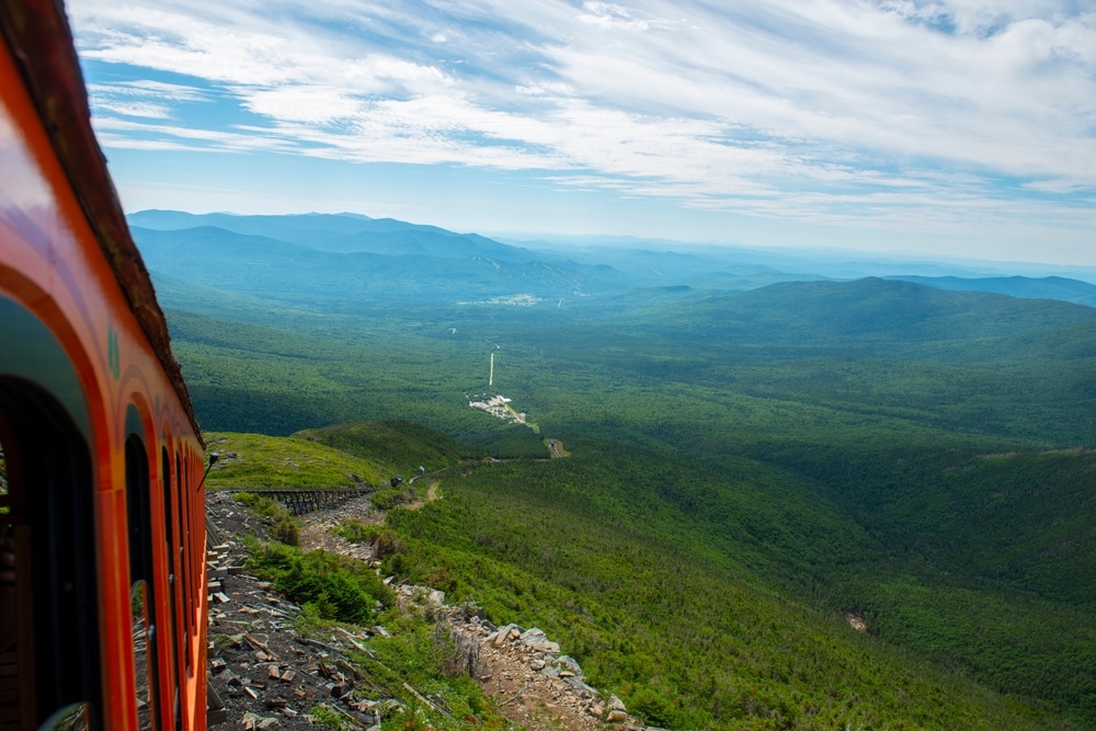 View looking down from the cog railway as it heads up Mount Washington New Hampshire