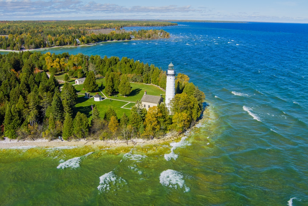 Door County's Cana Lighthouse near some of the best Lake Michigan Beach Towns in Wisconsin
