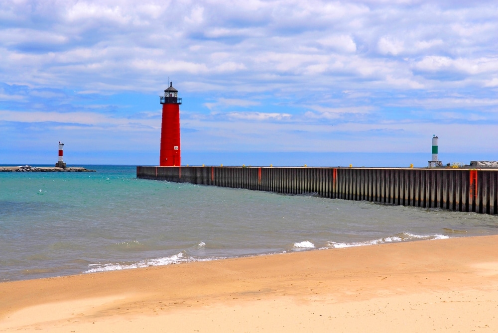The Kenosha Harbor Lighthouse at one of the most charming Lake Michigan Beach towns in Wisconsin