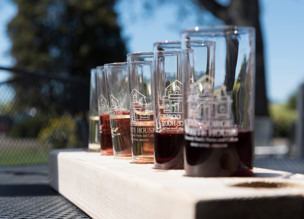 wine tasting flight at one of the best Hood River wineries like Evoke Winery