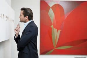 Visitor browsing the Mystic Arts Center