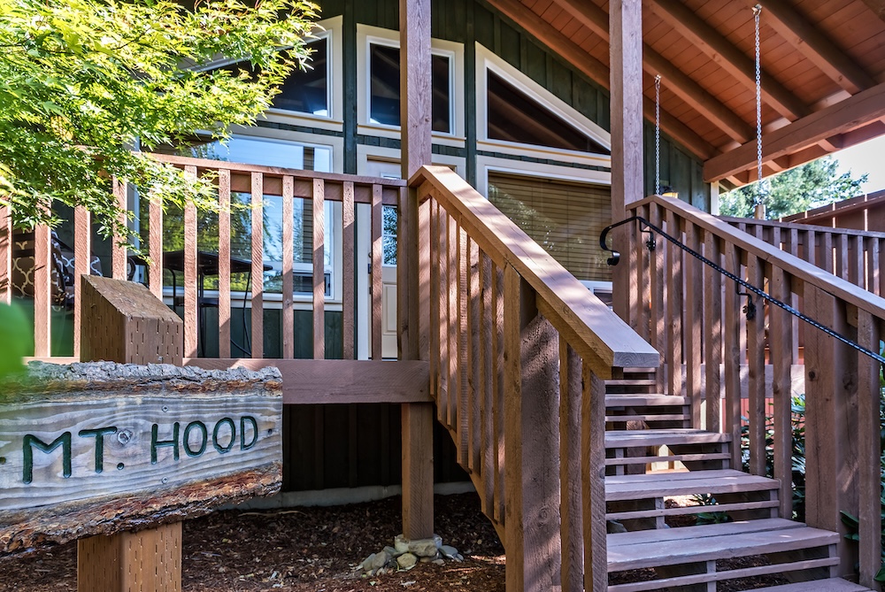 Front porch of one of our Washington Cabins Near Multnomah Falls