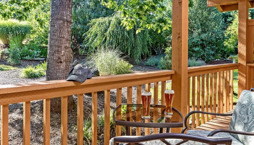 relax with a pint of beer or glass of wine at the porch of our luxury Columbia Gorge cabins while enjoying all of the best things to do in Hood River.