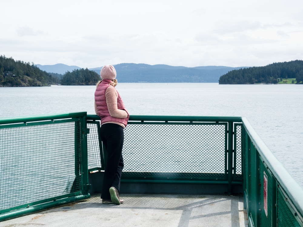 Woman riding the Orcas Island Ferry