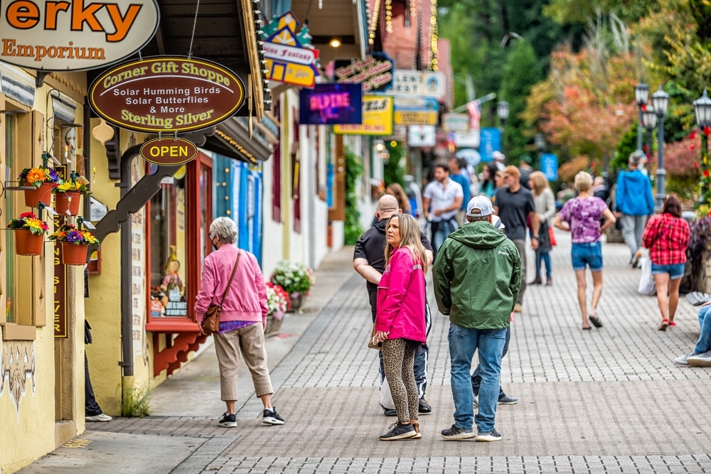 People shopping along the streets of Helen for the Helen Georgia Oktoberfest.
