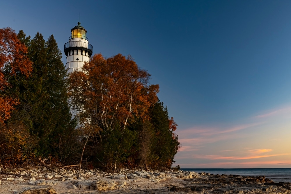 Cana Island Lighthouse, which you can see from the Door County coastal Byway in Wisconsin