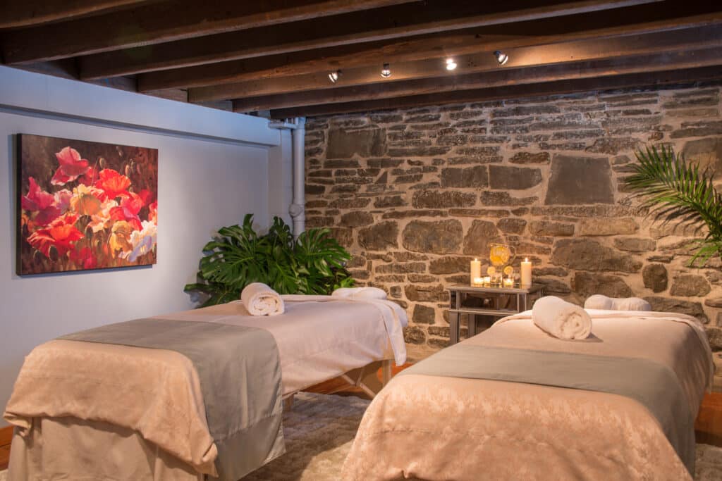 Two massage tables ready for a couples massage at The Spa at Gothic Eves, our Upstate NY Bed and Breakfast.