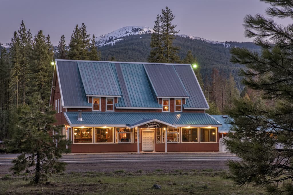 Exterior of St. Bernard Lodge, a rustic Bed and Breakfast in Northern California.
