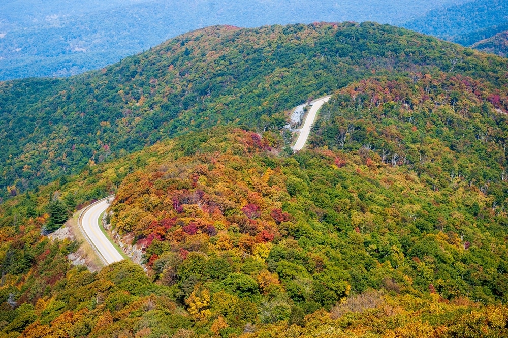 Stony Man Overlook of fall foliage during fall in Shenandoah Valley