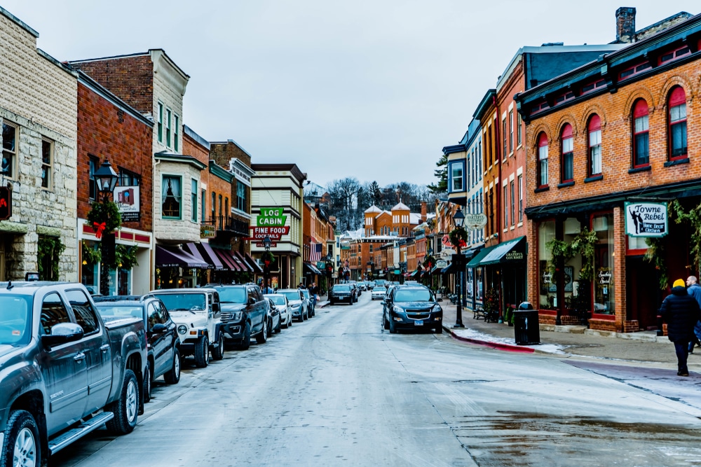 Downtown Galena in winter, just minutes from Chestnut Mountain Resort