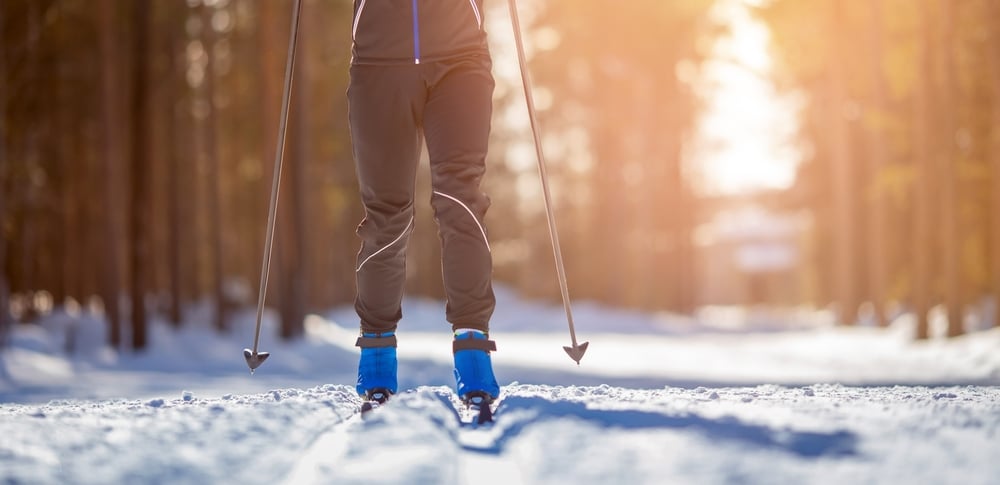 woman cross country skiing on the trails at Lolo Pass, Montana