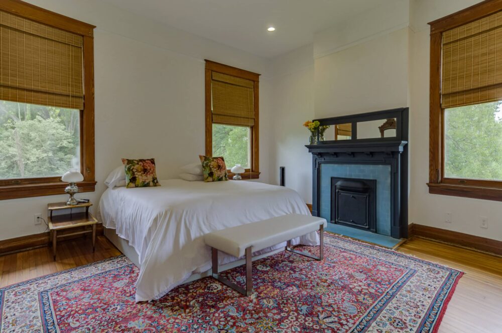 Bedroom at our Bed and Breakfast in Mississippi. with fireplace