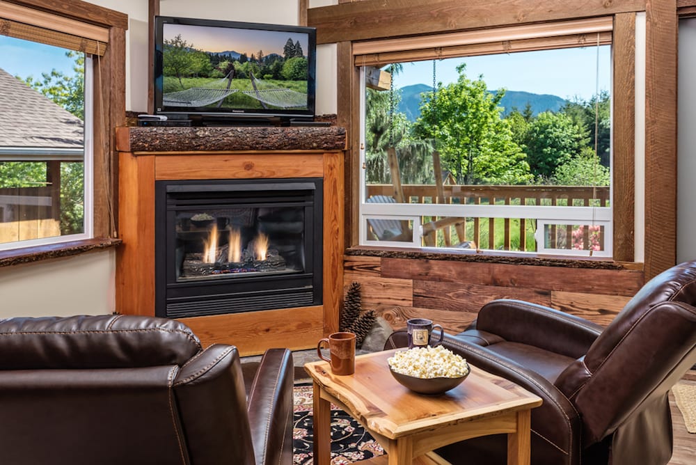 Get cozy by the fire in our romantic cabins in Washington State