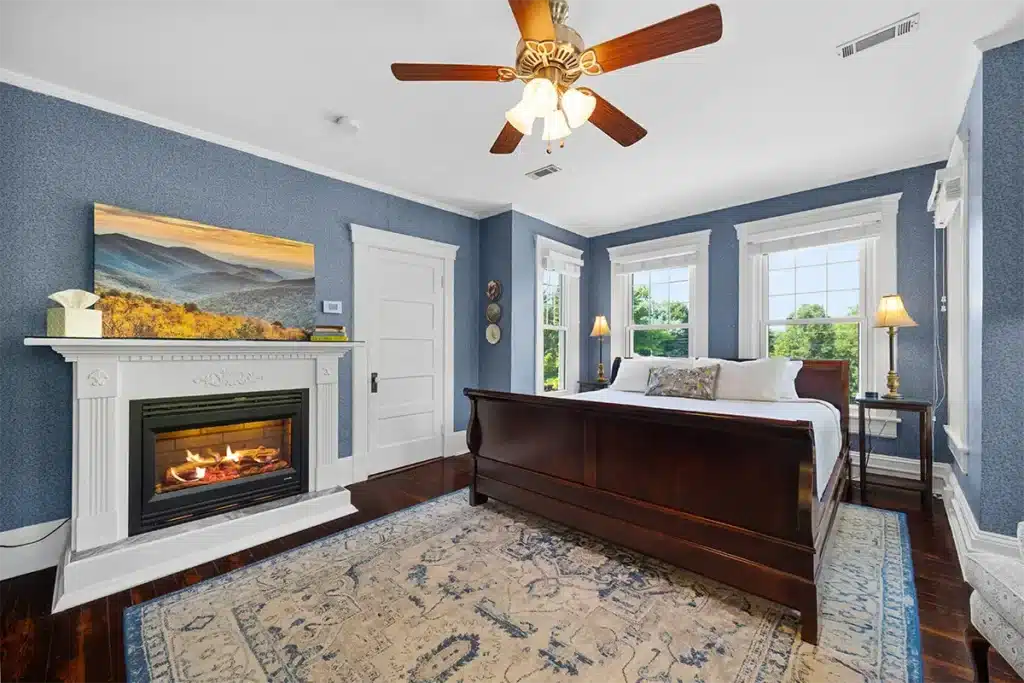 Cozy fireplace in the Shenandoah room at Steels Tavern Inn