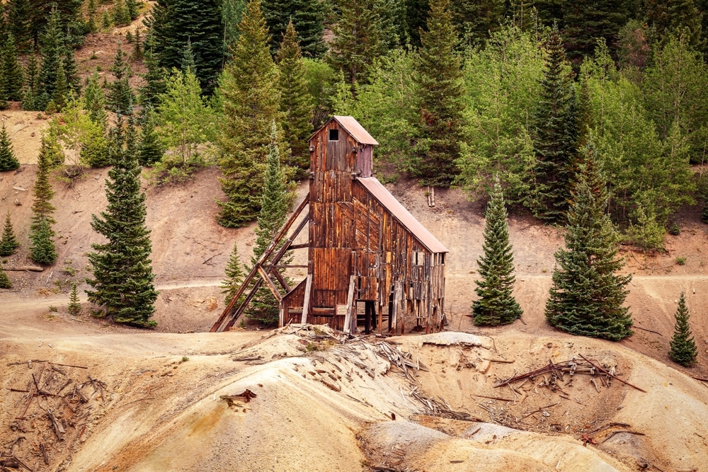 Yankee Girl Mine ruins at Red Mountain viewed from the Million Dollar Highway.