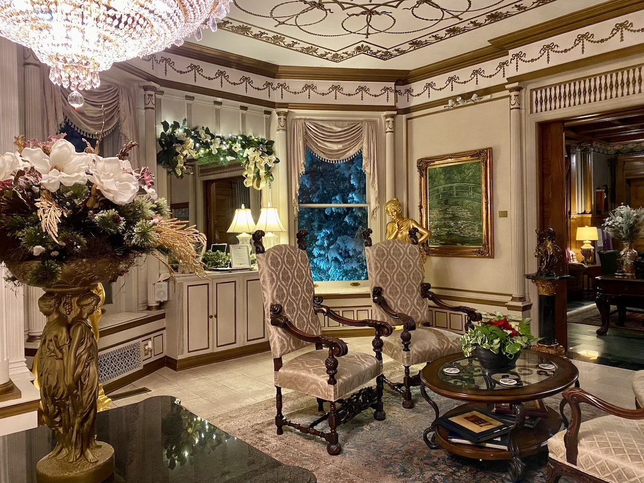 The Parlor at Buhl Mansion, a lovely place to relax on your weekend getaways for couples near near Pittsburgh