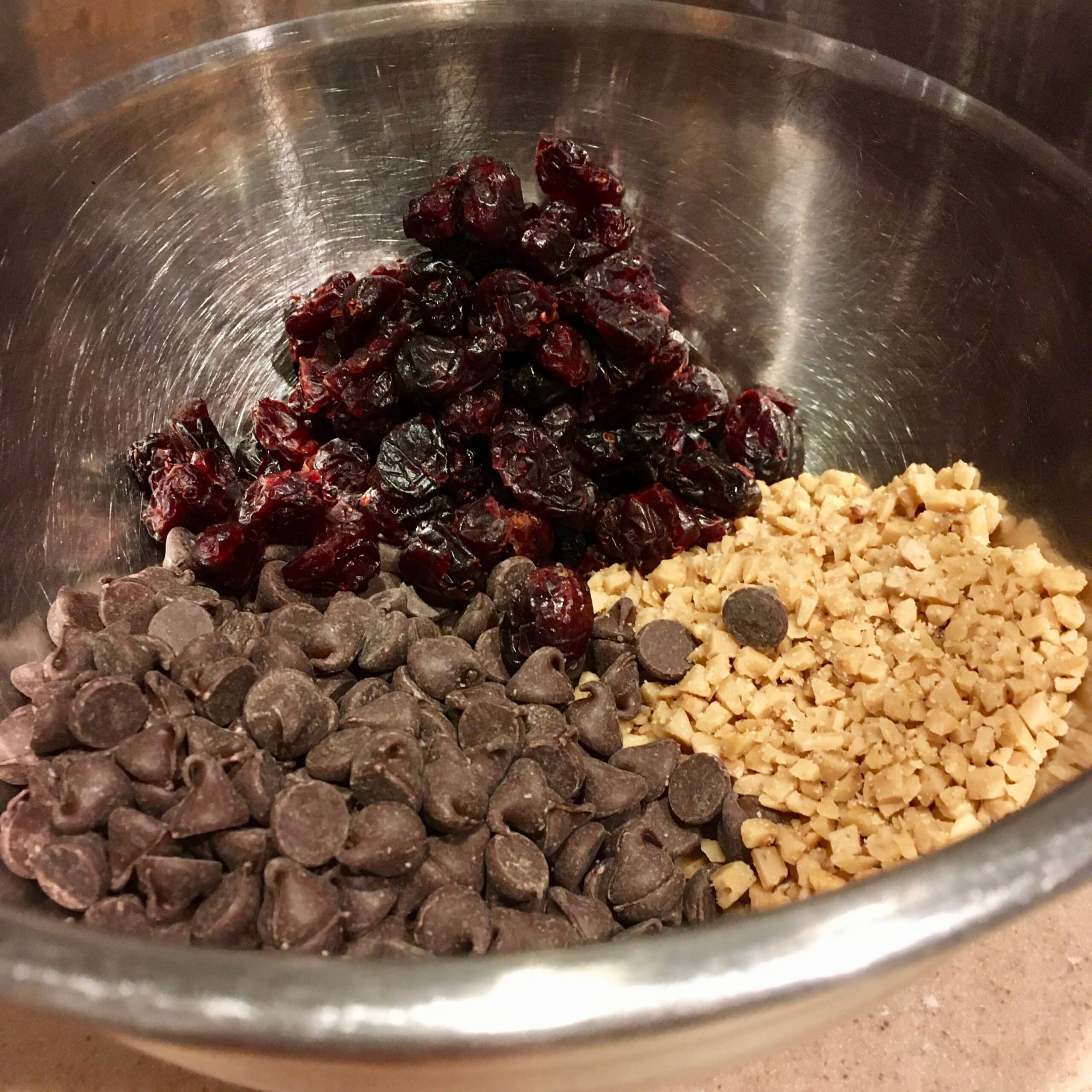 Chocolate chips, toffee bits and Craisins, add-in for cookies.