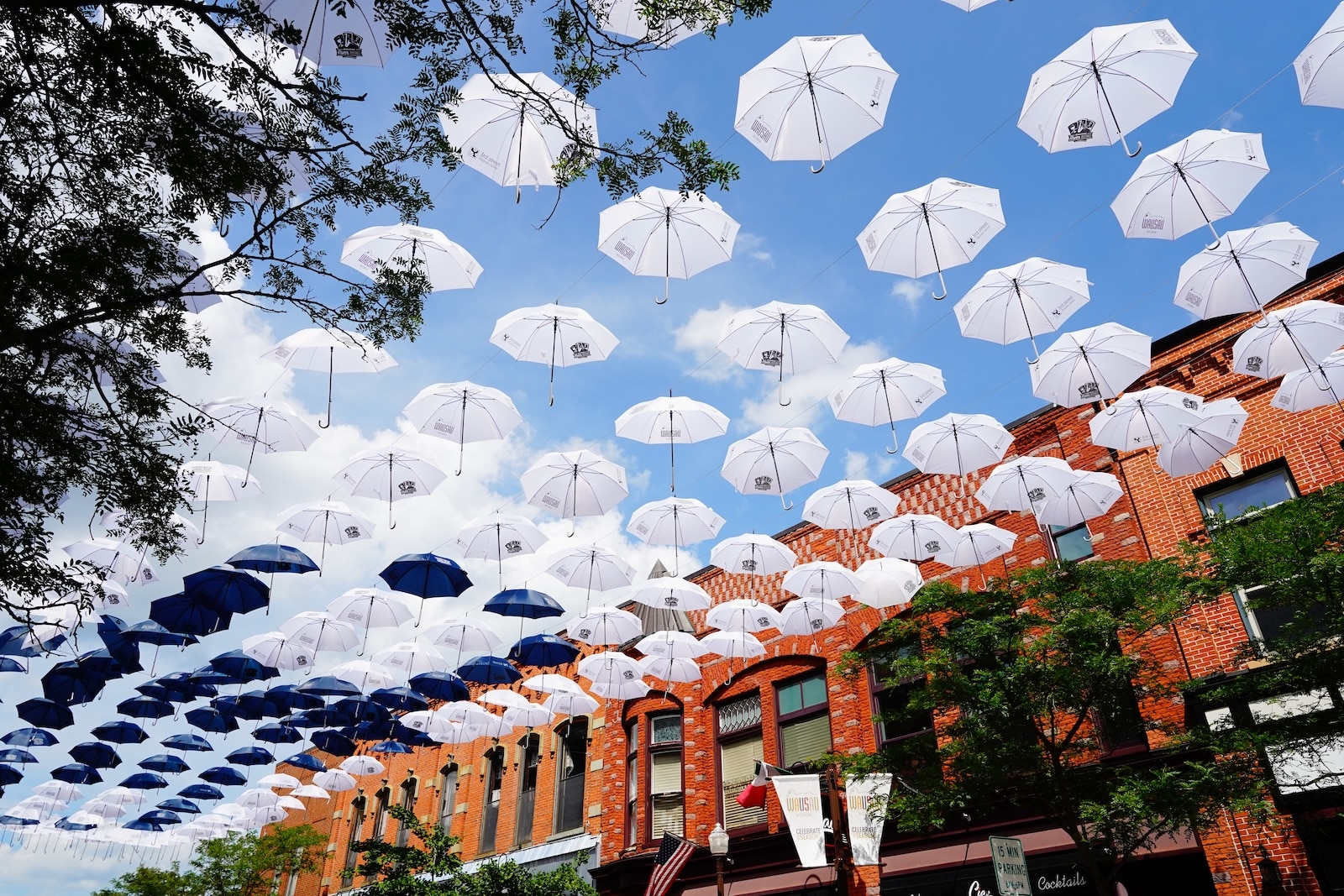 Umbrellas in downtown Wausau, a charming Wisconsin getaway