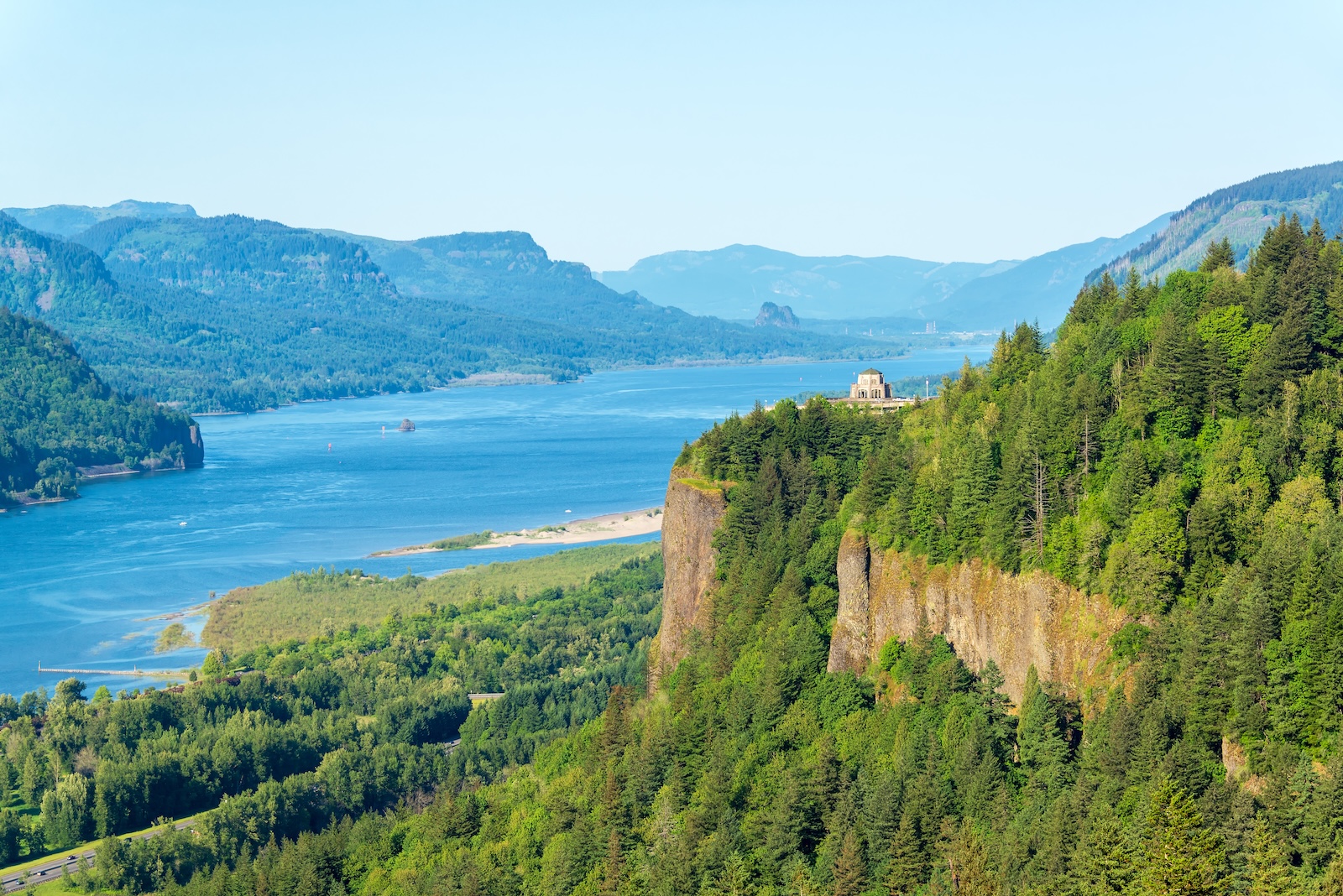 Scenery at Crown Point Vista, looking over the Columbia River Gorge, one of the most unique places to visit in Washington State