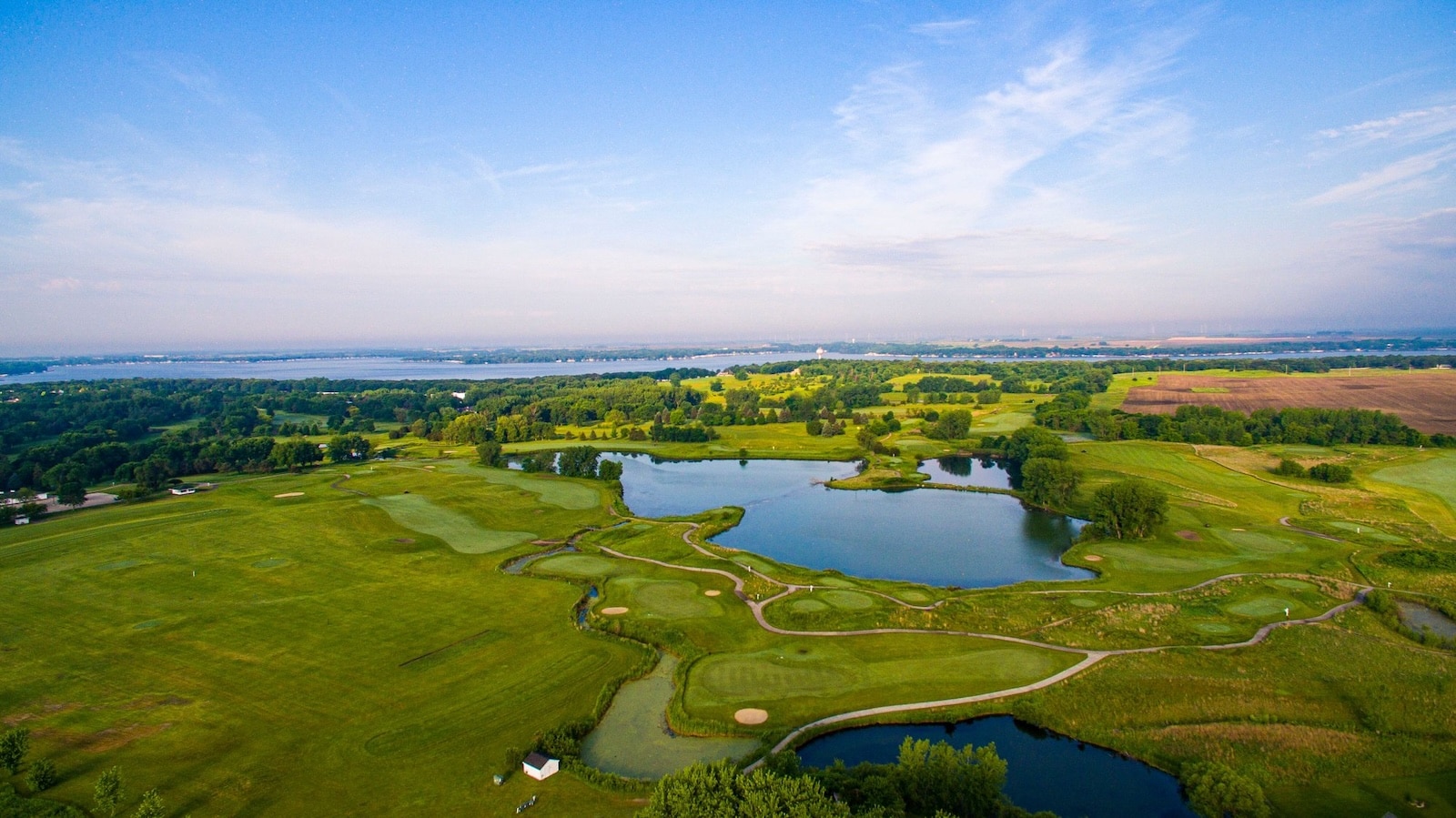 Pictured: Brooks Golf Course from an aerial view, one of the Best Places to Visit in Iowa