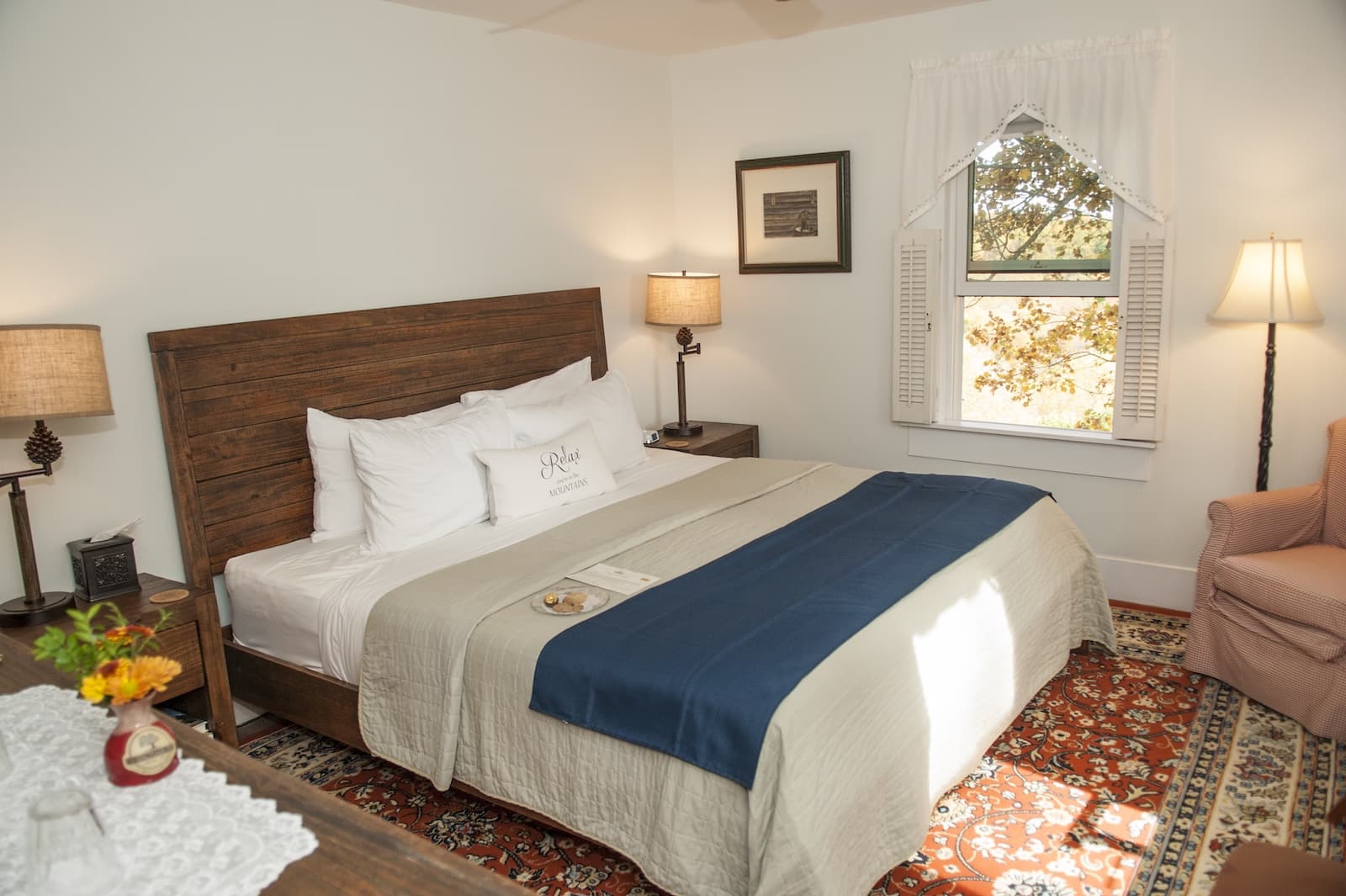 If you're wondering when the best time to visit North Carolina is, the answer is anytime! Enjoy a spacious guest room with a king size bed like this one at the best Bed and Breakfast in the NC Mountains. 