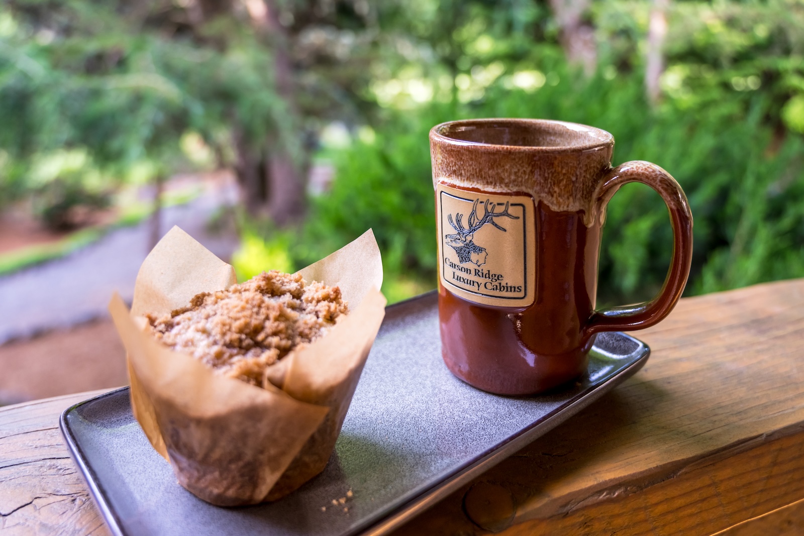 Coffee and a muffin at our luxury cabins in the Columbia River Gorge
