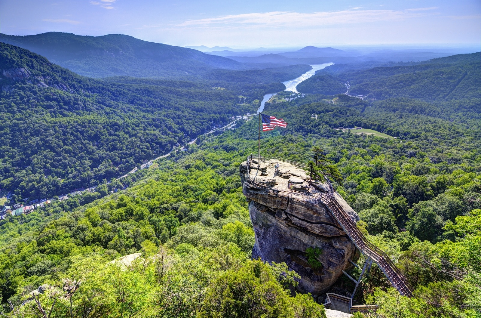 Other than visiting waterfalls in North carolina, visiting Chimney Rock is one of the best things to do near Saluda.