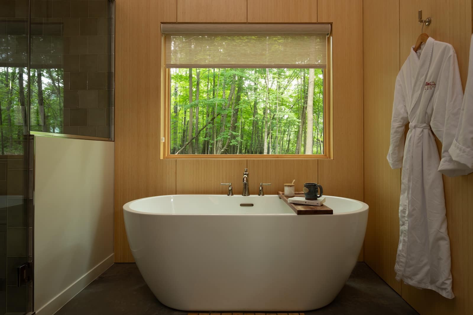 Stay at the best Wisconsin Cabin Getaway and enjoy a deep soaking tub with gorgeous views of the 5 acres surrounding the property. 