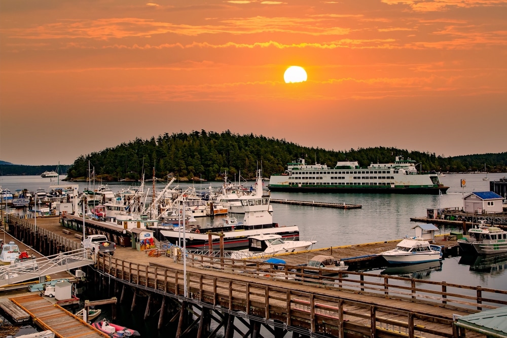 San Juan Island Ferry as it pulls into the Friday Harbor Ferry Terminal