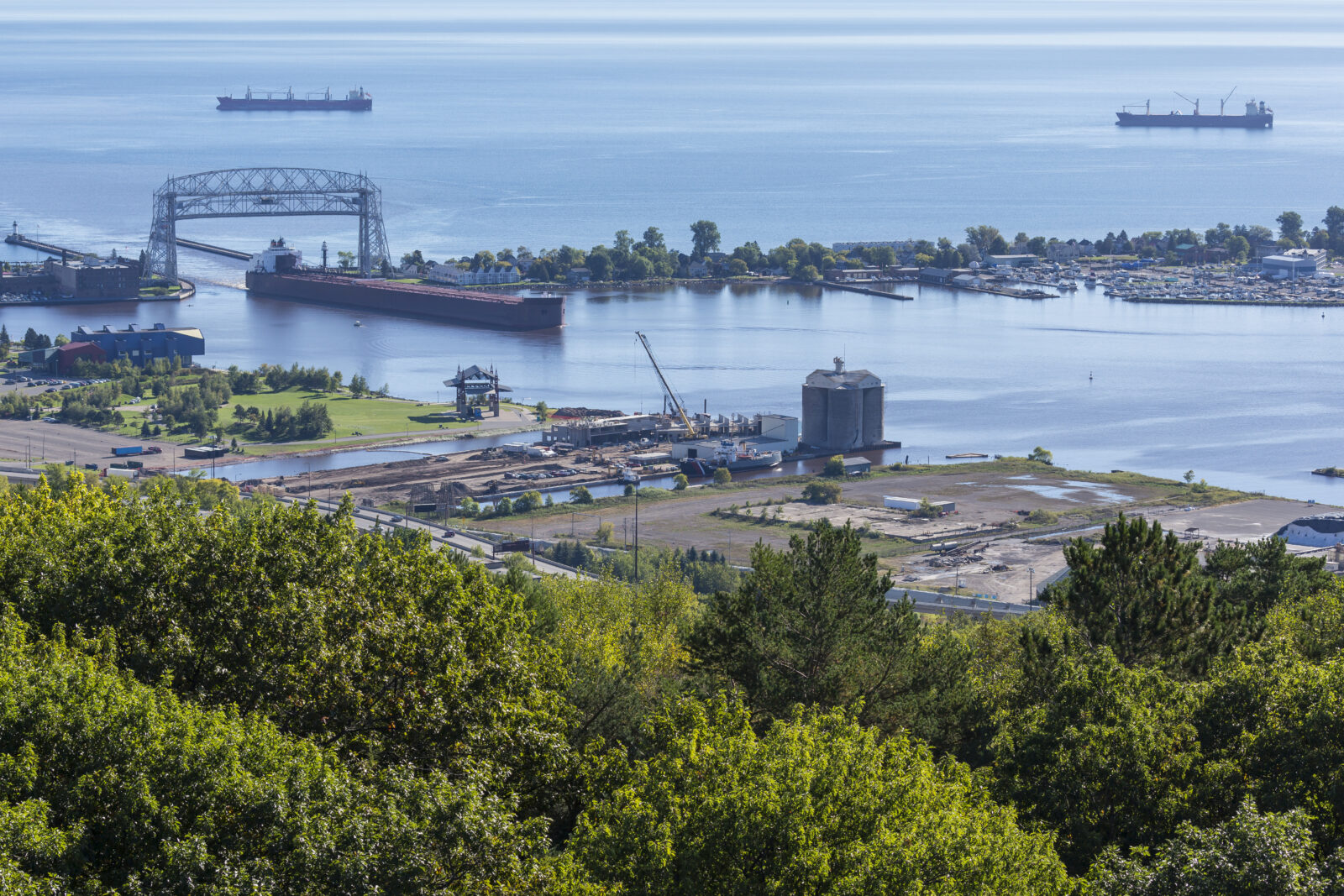 Ship entering Duluth Harbor under the Aerial Lift Bridge. Shipwatching is one of the top things to do in Duluth.