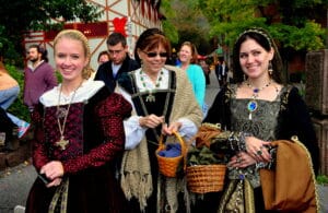 People in costume at the Pennsylvania Renaissance Fair at the Mount Hope Estate