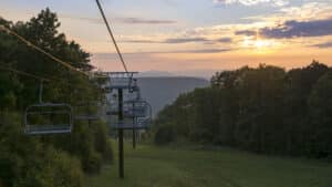 After riding the Wisp Mountain Coaster, take a Chairlift at Wisp Resort at Sunset