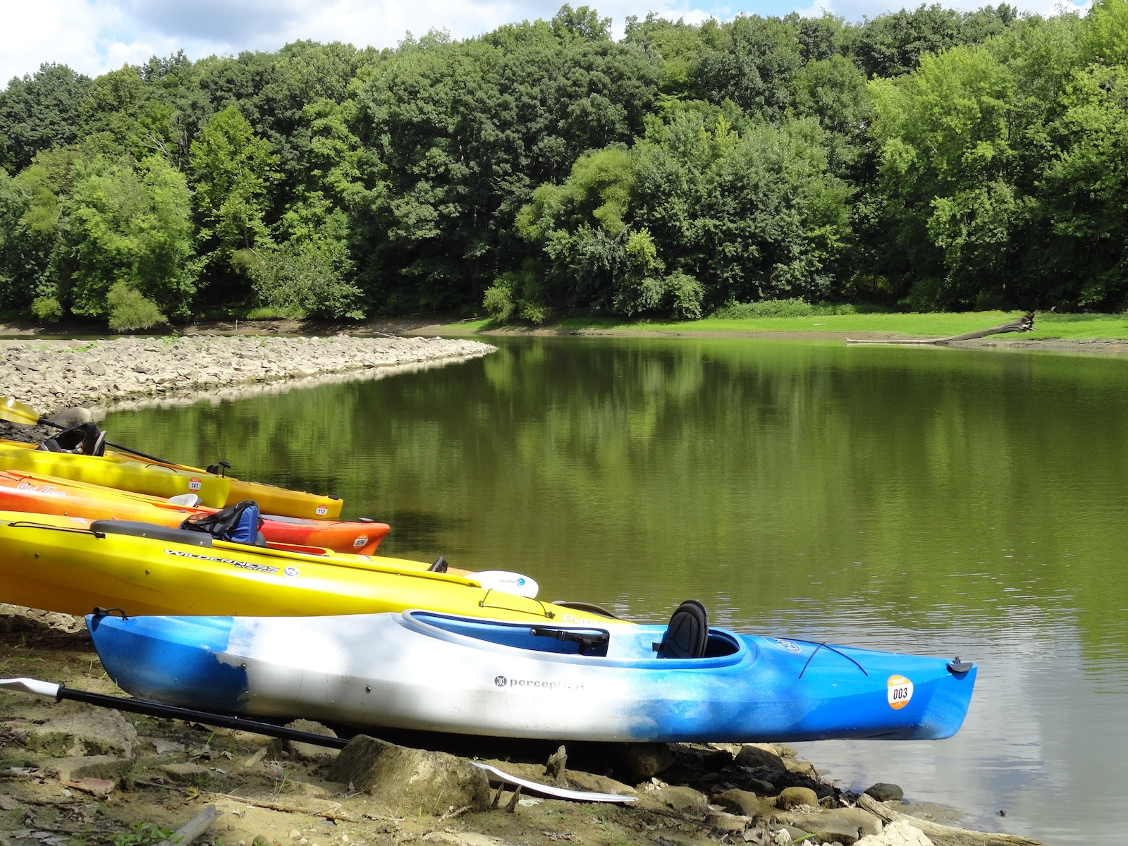 Kayaks on the side of Shenango River Lake, one of the best things to do in Mercer County