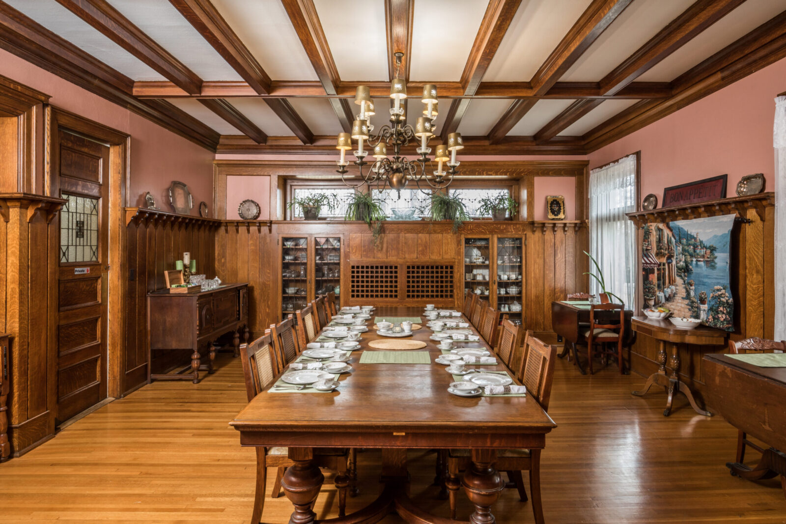 Dining room at Ringling House, features the Ringling Family dining table