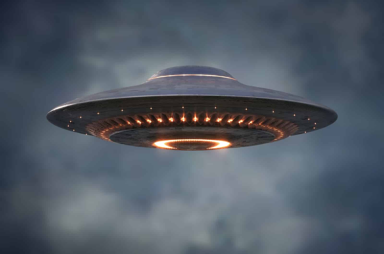A flying UFO in the sky in celebration of the Exeter UFO Festival