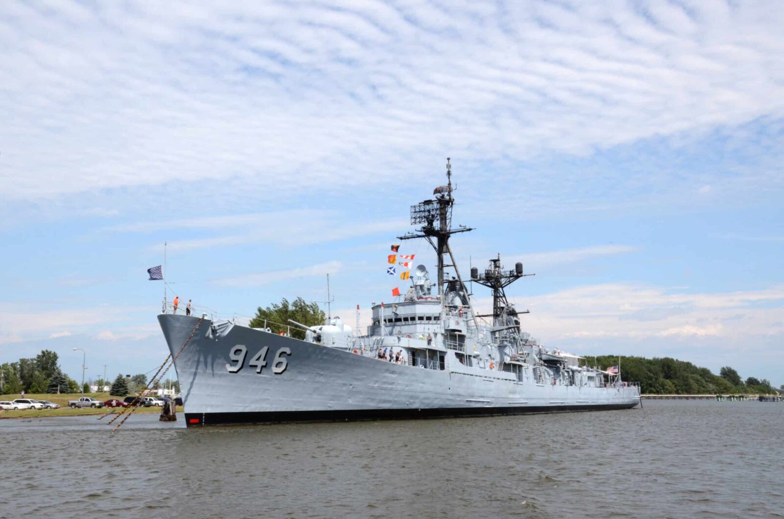 The Bay City Boat Lines often travels past the USS Edson, a floating museum ship on the Saginaw River in Bay City. 