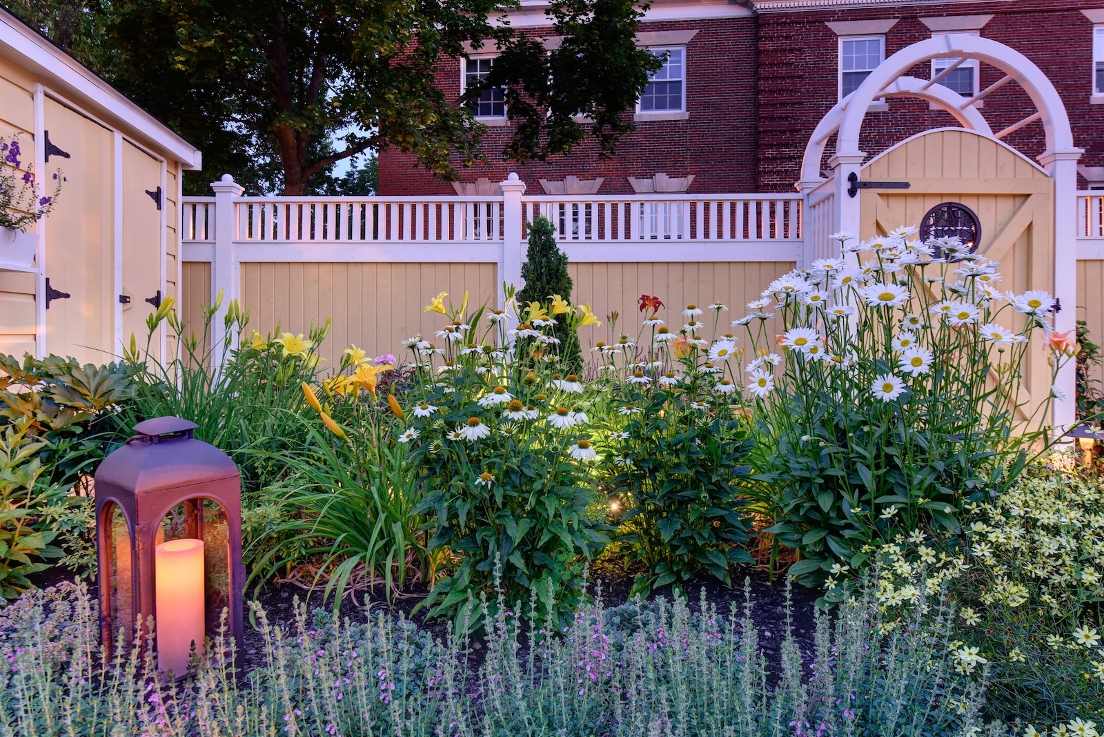 A flower garden at Inn By the Bandstand, a hotel Exeter NH.