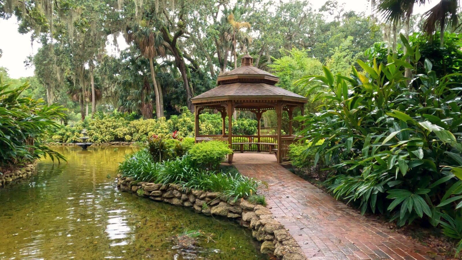 The gazebo and gardens in Washington Oaks Garden State Park near Flagler Beach Florida