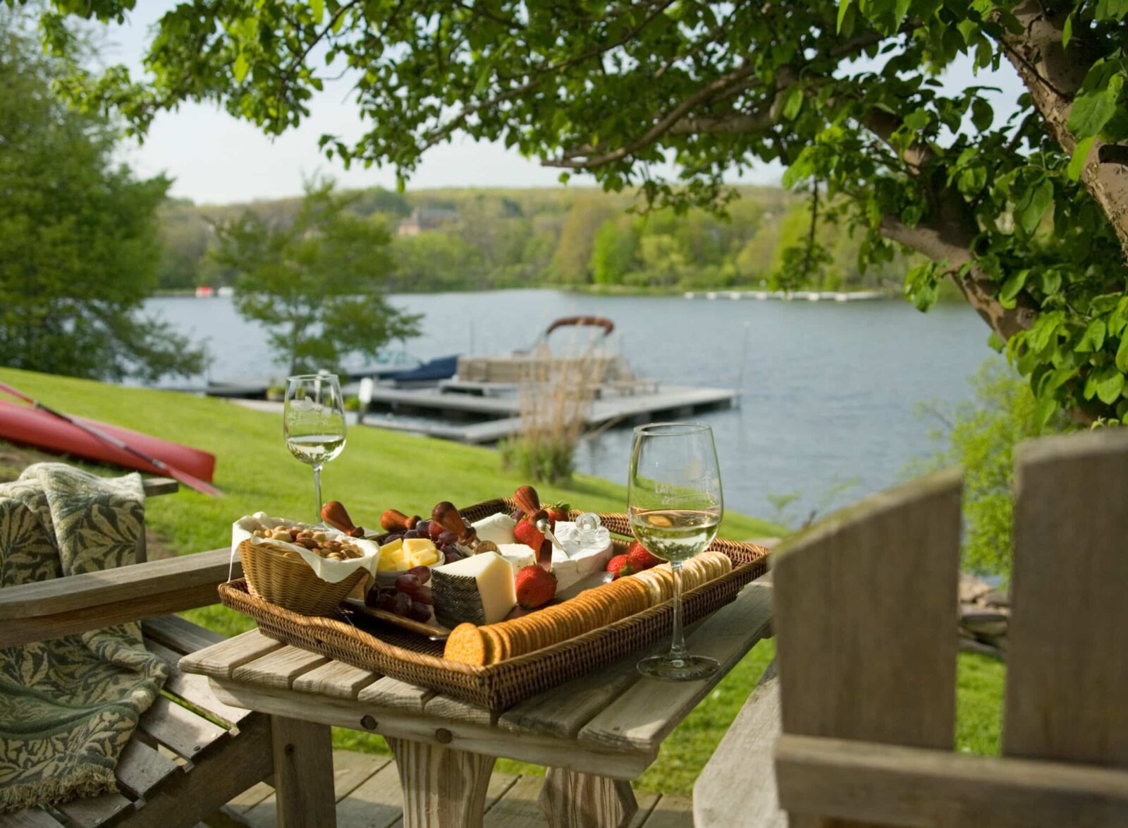 enjoy wine and cheese on the grounds of our Deep Creek Lake Hotel on the lakefront