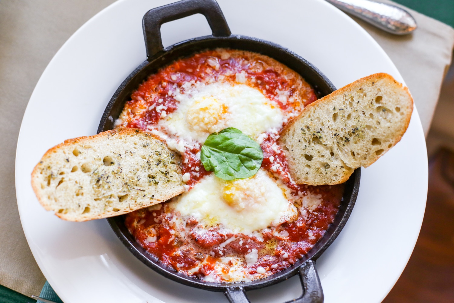 Eggs in purgatory, one of the gourmet breakfast options at our Deep Creek Lake Hotel