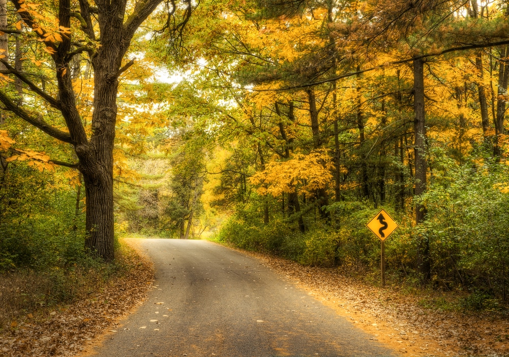 Kettle Moraine Scenic Drive in Wisconsin during peak fall colors