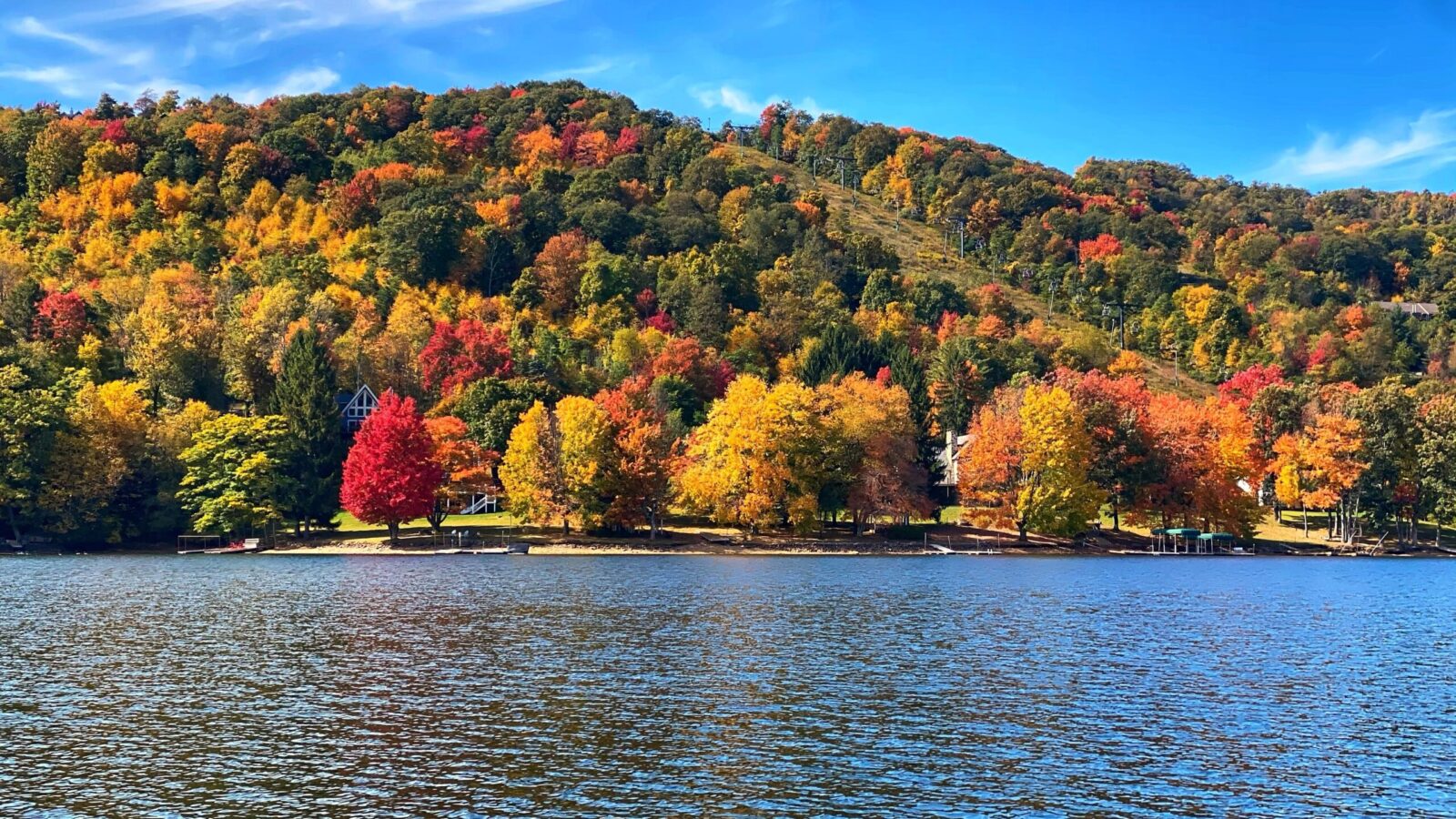 The hills around Deep Creek Lake blaze with color. Deep Creek fall foliage.