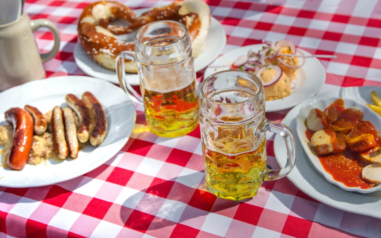 Bavarian beer, bratwurst, and pretzels are a must try at Frankenmuth restaurants