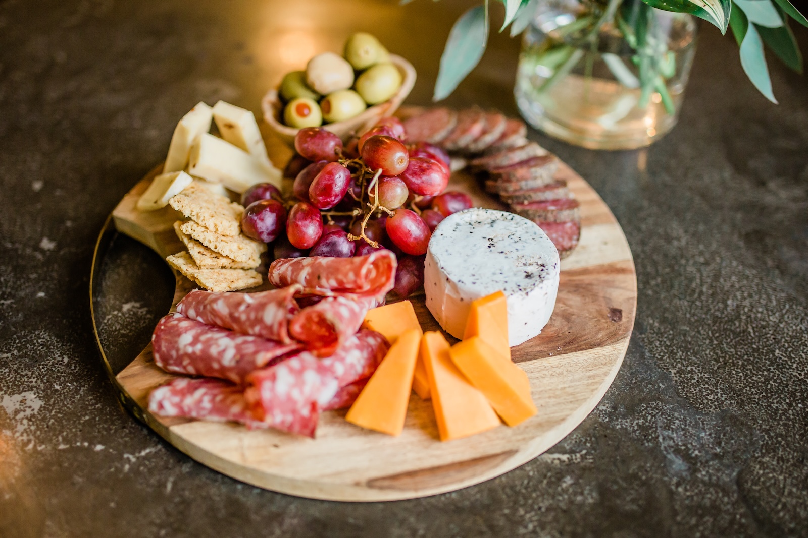 A cheese and charcuterie board at a Durham NC Bed and Breakfast.
