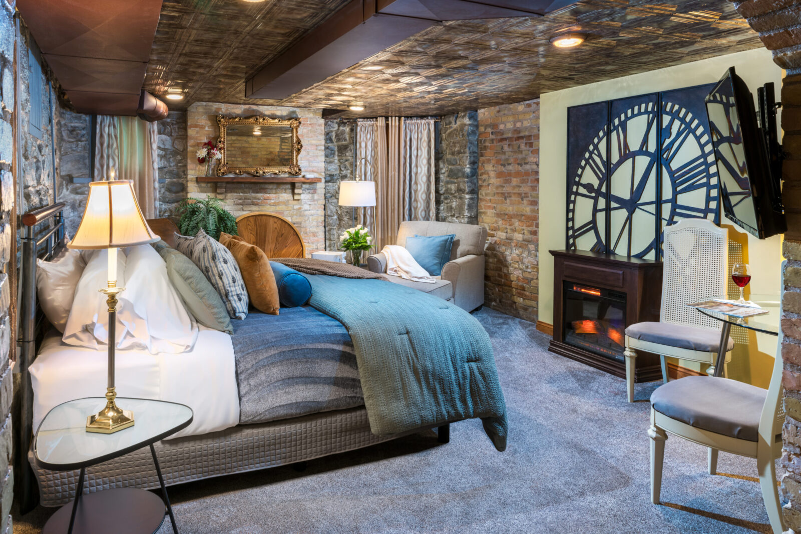 The Keep Room at Historic Webster House features a fireplace- perfect for a romantic fall getaway