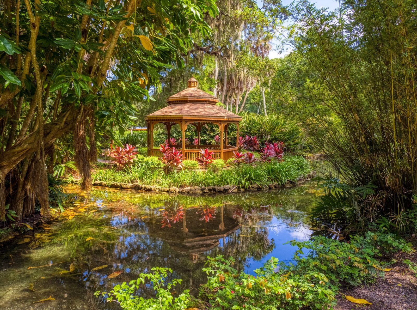 Pond and gazebo in the formal gardens at Washington Oaks State Park.