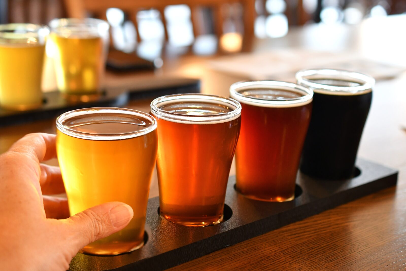 Flight of four glasses of beer at Canal Park Brewing in Duluth.